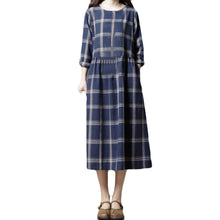 Load image into Gallery viewer, Women Plus Size Lattice Cotton And Linen Long Sleeves Loose Long  Dress
