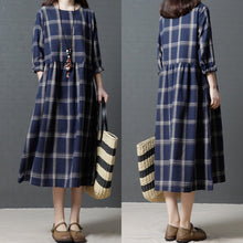 Load image into Gallery viewer, Women Plus Size Lattice Cotton And Linen Long Sleeves Loose Long  Dress