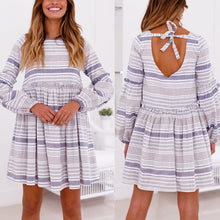 Load image into Gallery viewer, Womens Casual Sexy Long Sleeve Stripe Backless Bow tie Fashion Party Mini Dress