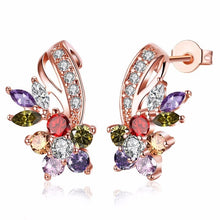 Load image into Gallery viewer, White Crystal Zircon Stud Earrings for Women Fashion Gold Color Flower Earing