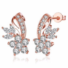 Load image into Gallery viewer, White Crystal Zircon Stud Earrings for Women Fashion Gold Color Flower Earing