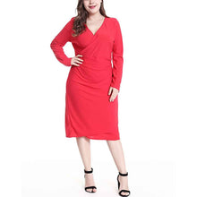 Load image into Gallery viewer, Women Fashion Solid Mini Dress V-neckline Long Sleeve Boho Dress