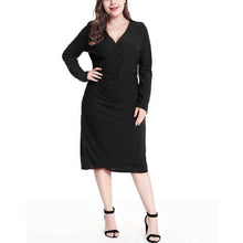 Load image into Gallery viewer, Women Fashion Solid Mini Dress V-neckline Long Sleeve Boho Dress