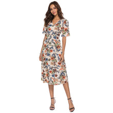 Load image into Gallery viewer, Summer new European and American large size women&#39;s printing chiffon V-neck halter big swing dress factory direct sales