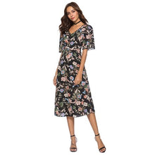 Load image into Gallery viewer, Summer new European and American large size women&#39;s printing chiffon V-neck halter big swing dress factory direct sales