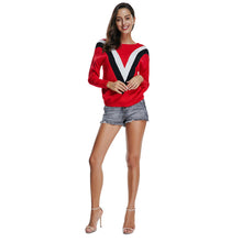 Load image into Gallery viewer, lady&#39;s sweater Stripe O-Neck Long Sleeve Knitting Pullover Blouse Knitwear autumn winter Red  Sweater Tops  felpa donna 2018