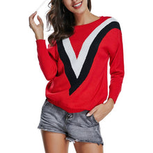 Load image into Gallery viewer, lady&#39;s sweater Stripe O-Neck Long Sleeve Knitting Pullover Blouse Knitwear autumn winter Red  Sweater Tops  felpa donna 2018