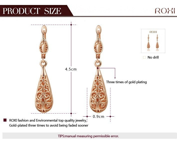 Drop earrrings rose gold plated drop earrings, water drop pendant earrings