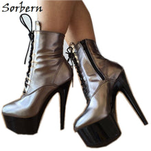 Load image into Gallery viewer, Sorbern Punk Metallic Ankle Boots 15Cm High Heel Shoes Platform Heeled Bling High Heels Girls Shoes Reflective Heels Boots