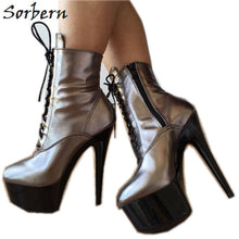 Load image into Gallery viewer, Sorbern Punk Metallic Ankle Boots 15Cm High Heel Shoes Platform Heeled Bling High Heels Girls Shoes Reflective Heels Boots